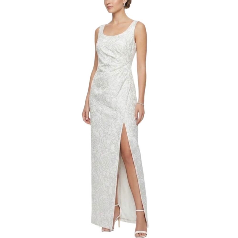 Adrianna Papell Sleeveless Column Evening Gown White and Gold Size 6 Dress